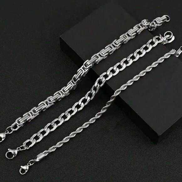 3pcs/Set Men Minimalist Stainless Steel Chain Bracelet - Picture 3 of 5